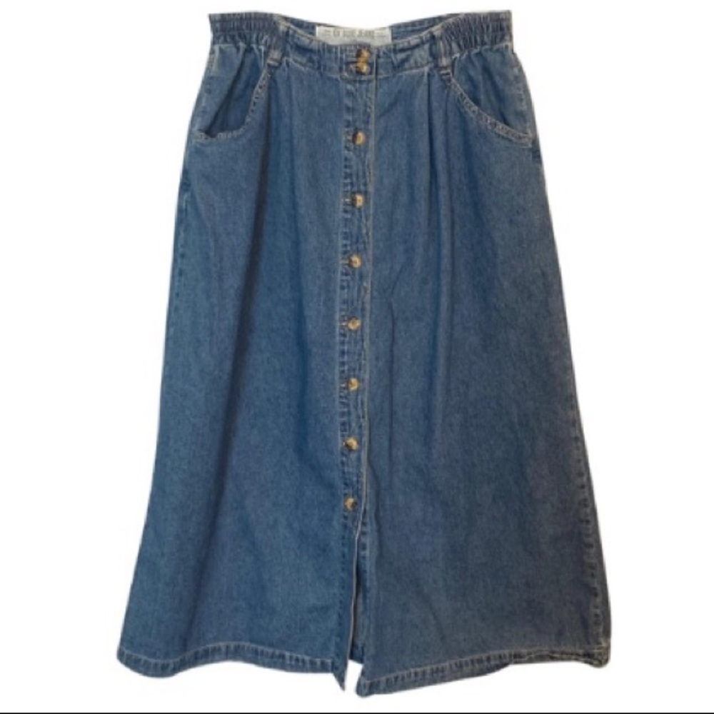 GV Vintage Button Front Denim Midi Skirt
